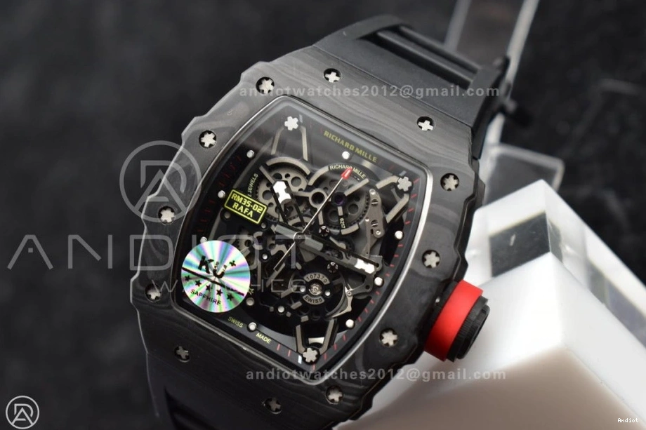 Red KUF MIYOTA8215 Edition RM035-02 on Strap Dial Best Black Skeleton Rubber 0502